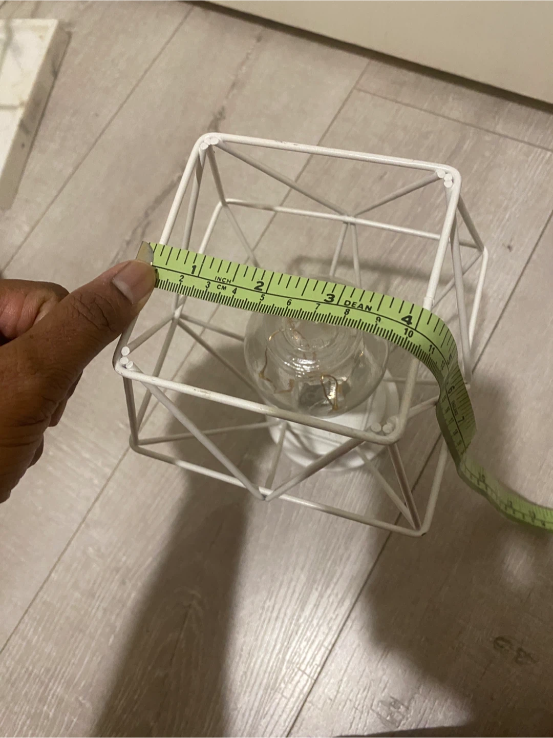 White Geometric Wire Cage Lamp with LED Fairy Lights - photo 3