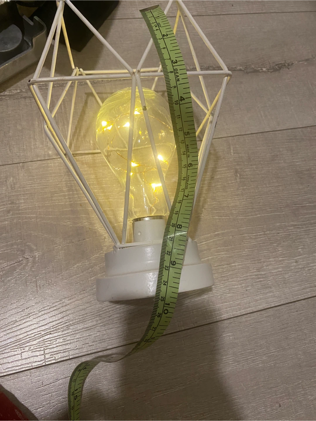 White Geometric Wire Cage Lamp with LED Fairy Lights - photo 4
