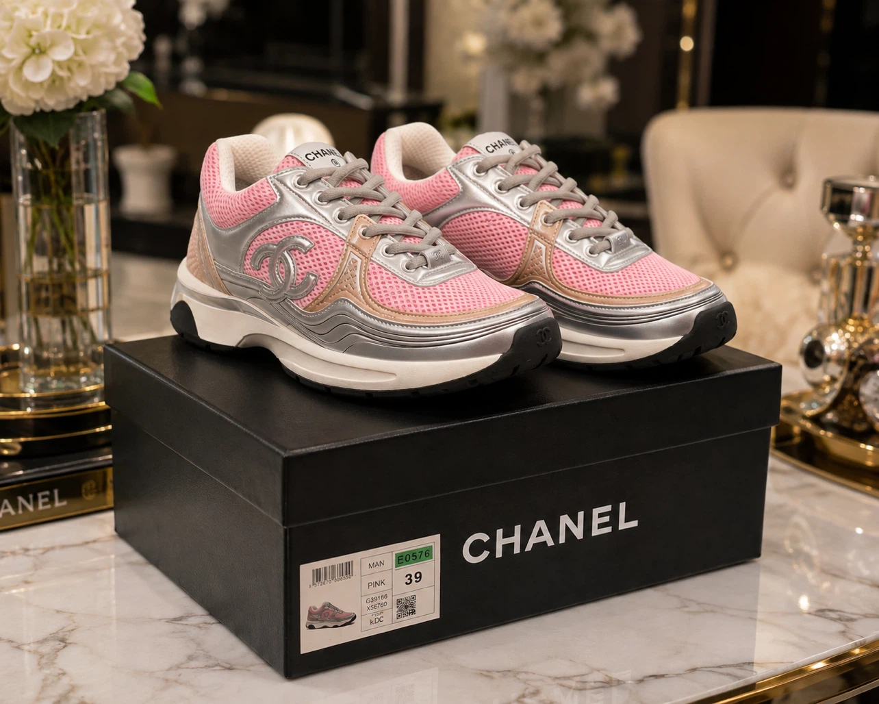 Chanel Pink & Silver Sneakers - Size 39 - photo 2