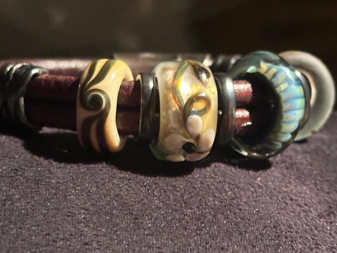 hand crafted artisan double leather strap troll bead bracelet - photo 2