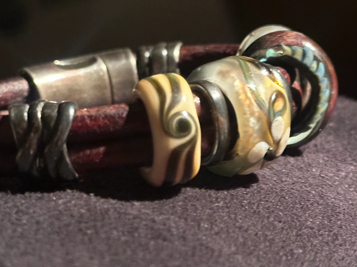 hand crafted artisan double leather strap troll bead bracelet - photo 3
