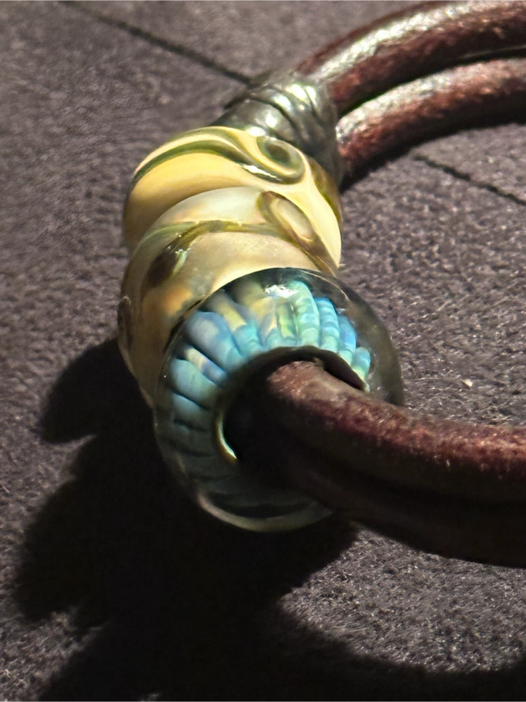 hand crafted artisan double leather strap troll bead bracelet - photo 4