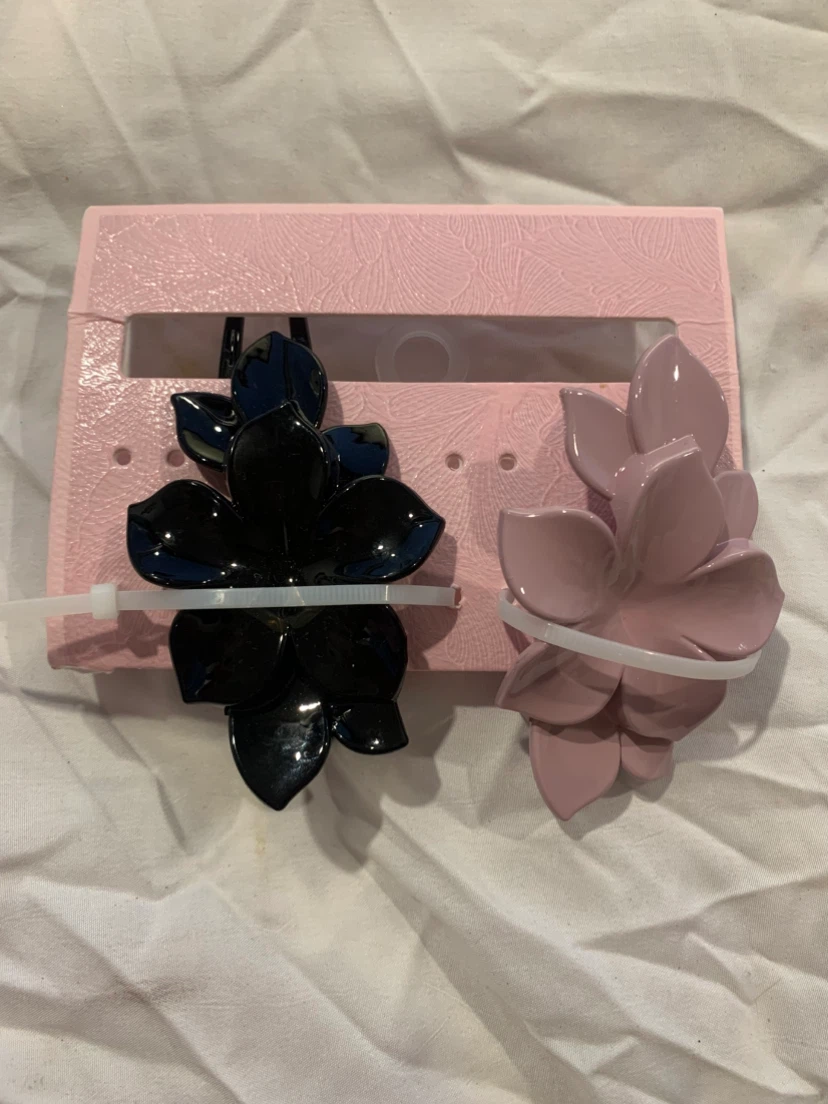 Flower Hair Clips - Black and Pink Set