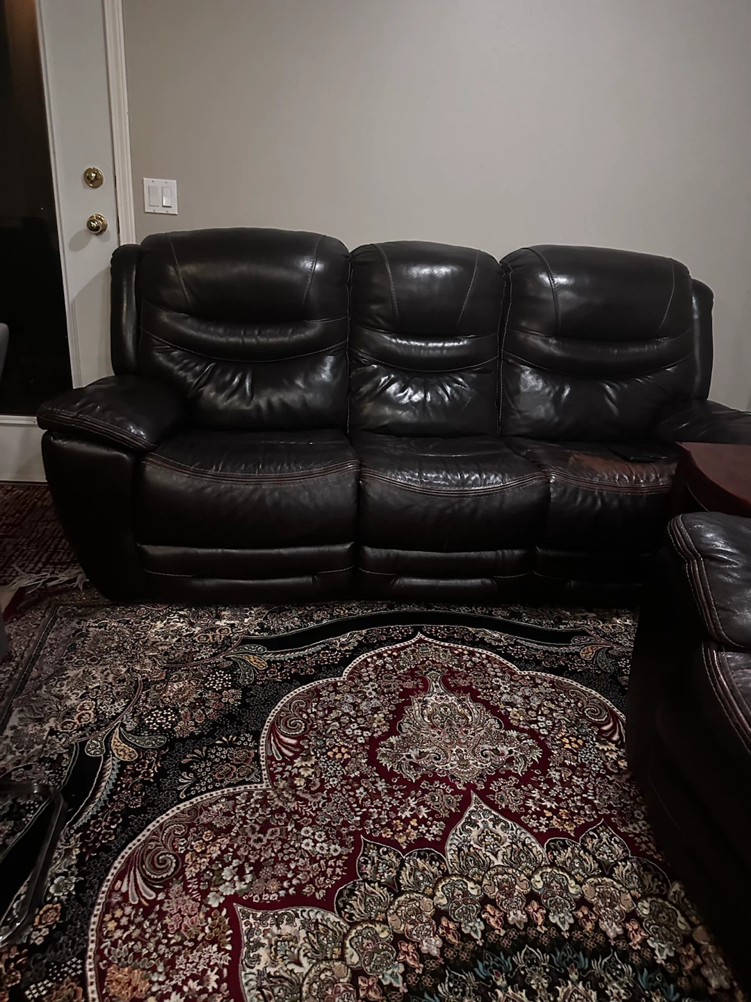 Dark Brown Leather Reclining Sofa