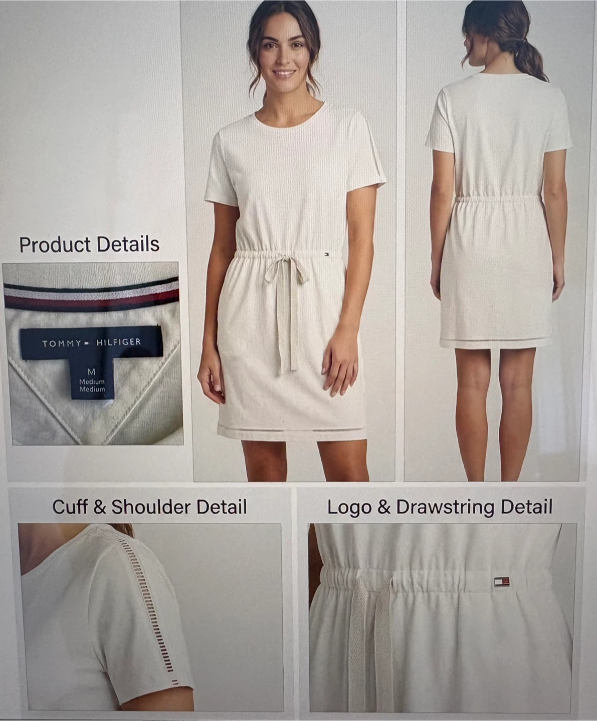 Tommy Hilfiger Women's Cream Drawstring Dress - Medium
