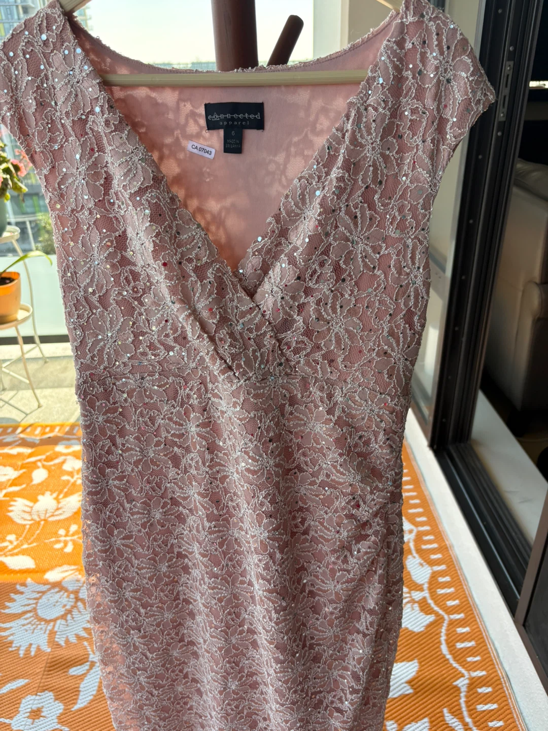 Connected Apparel Pink Lace Sequin Dress Size 6