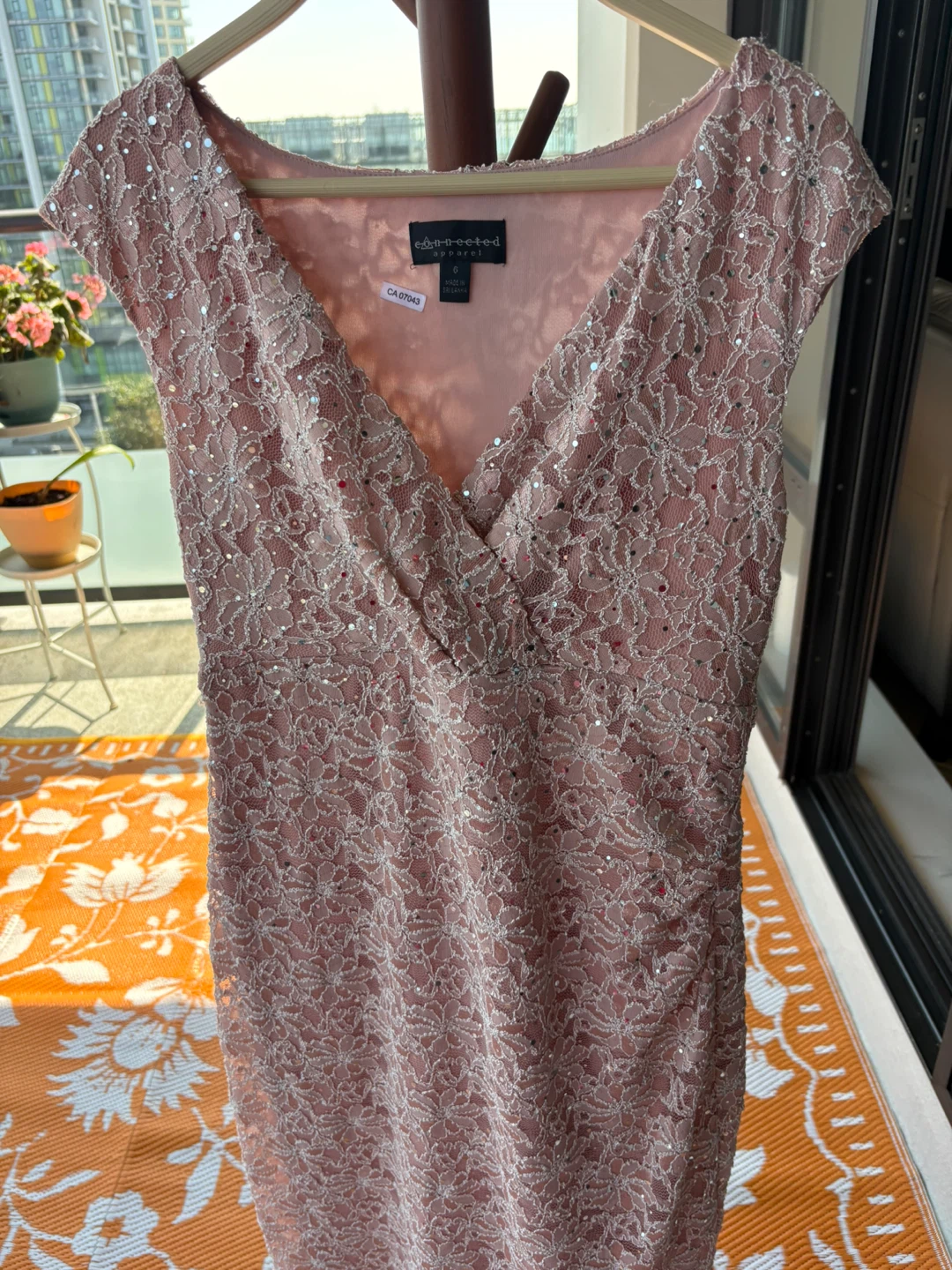 Connected Apparel Pink Lace Sequin Dress Size 6 - photo 5