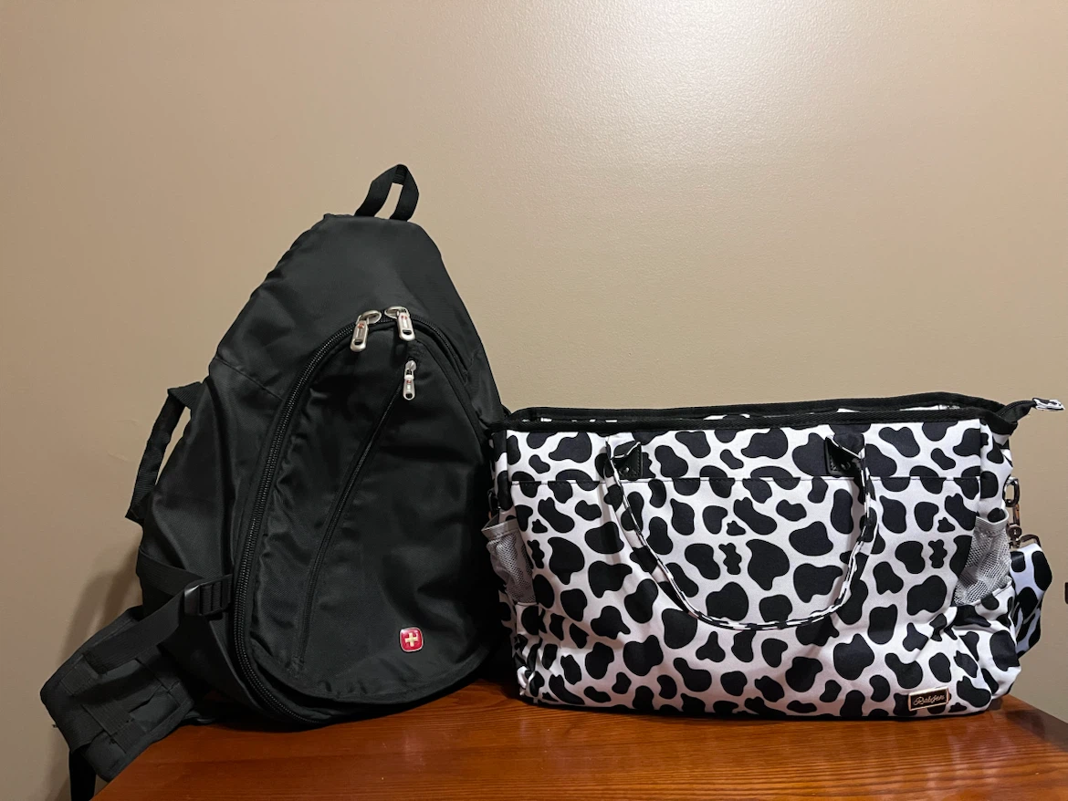 SWISS GEAR SLING & COW PRINT LAPTOP/WEEKENDER BAG