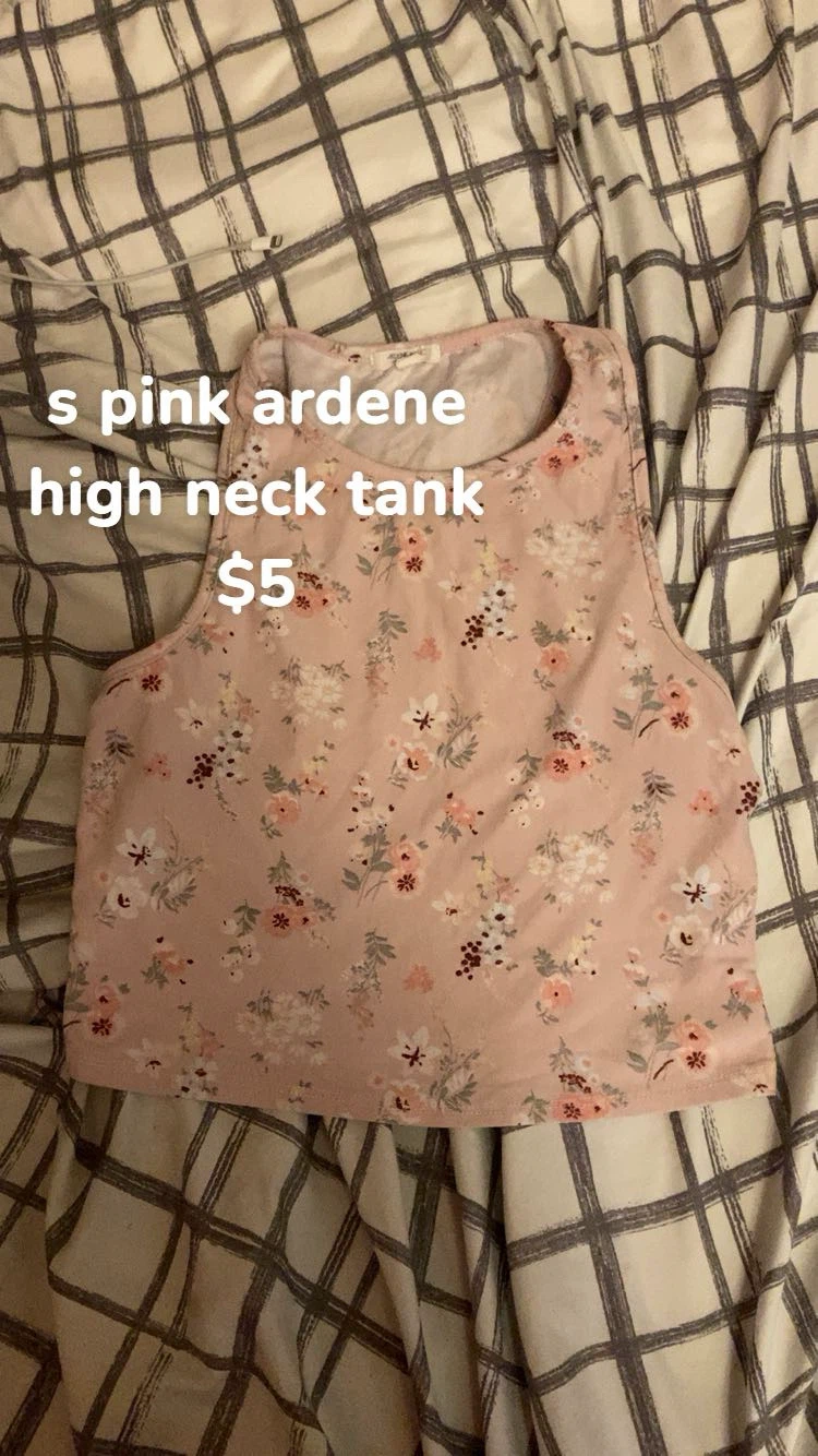 Ardene Pink Floral High Neck Tank Top - Size S