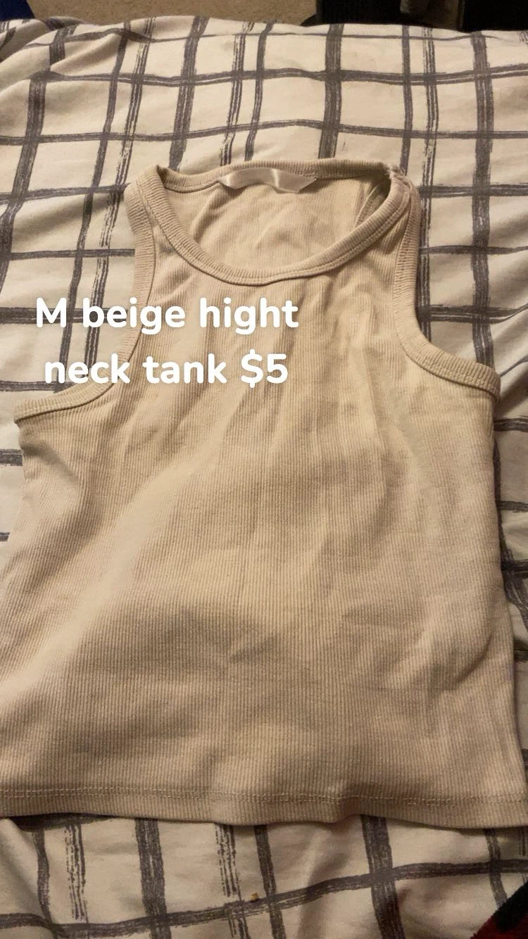 M Beige High Neck Tank Top