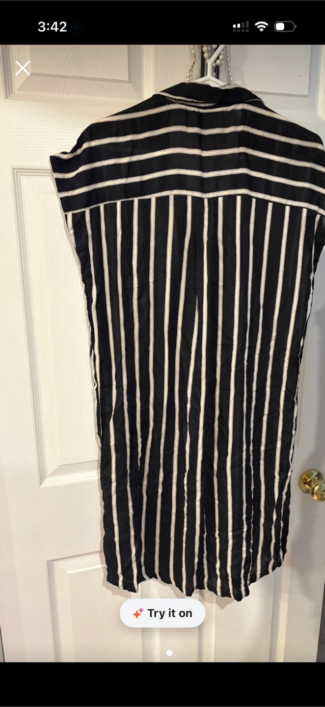 Striped Button-Up Sleeveless Shirt Dress