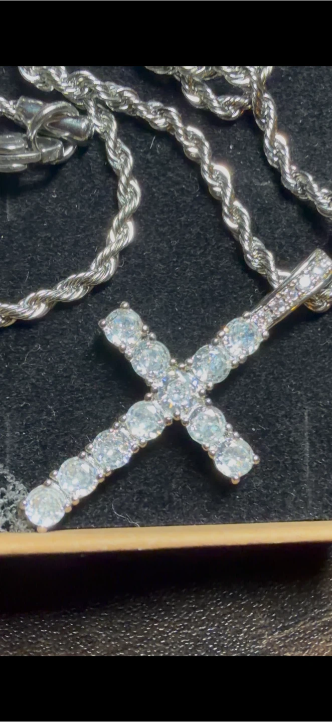 24” Sterling silver rope chain moissanite Cross Pendant - photo 2