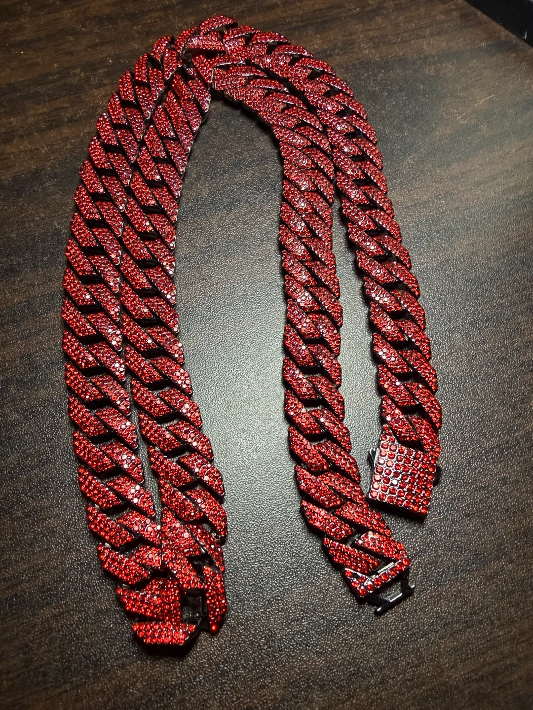 Red Cuban Link 30” Chain with Rhinestones