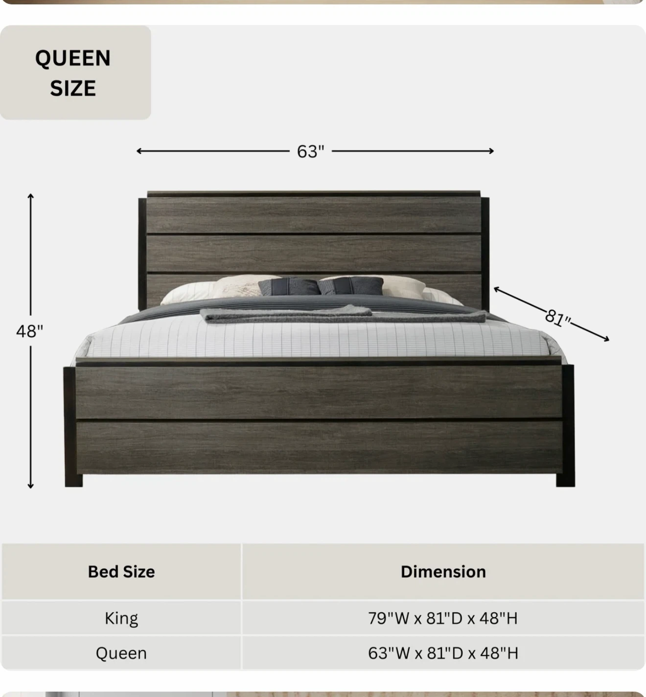 Queen size modern grey wood grain bed frame - photo 2