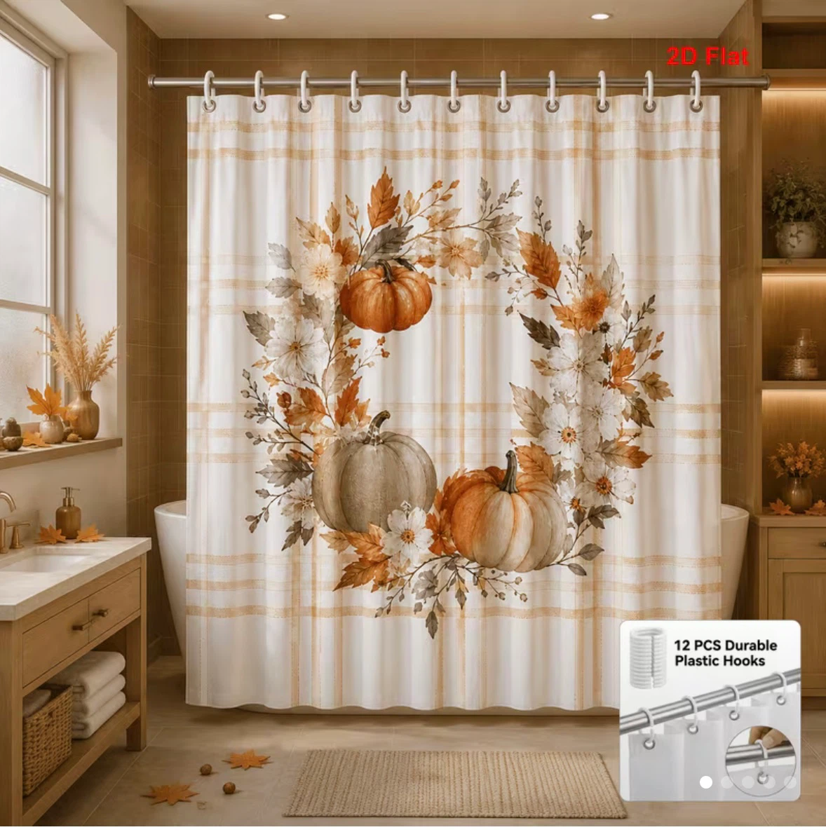 Fall Pumpkin Wreath Shower Curtain