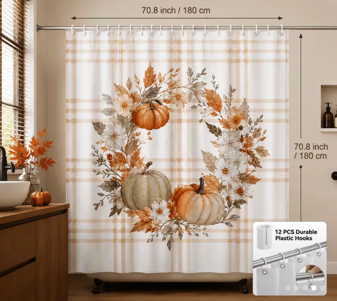 Fall Pumpkin Wreath Shower Curtain - photo 3