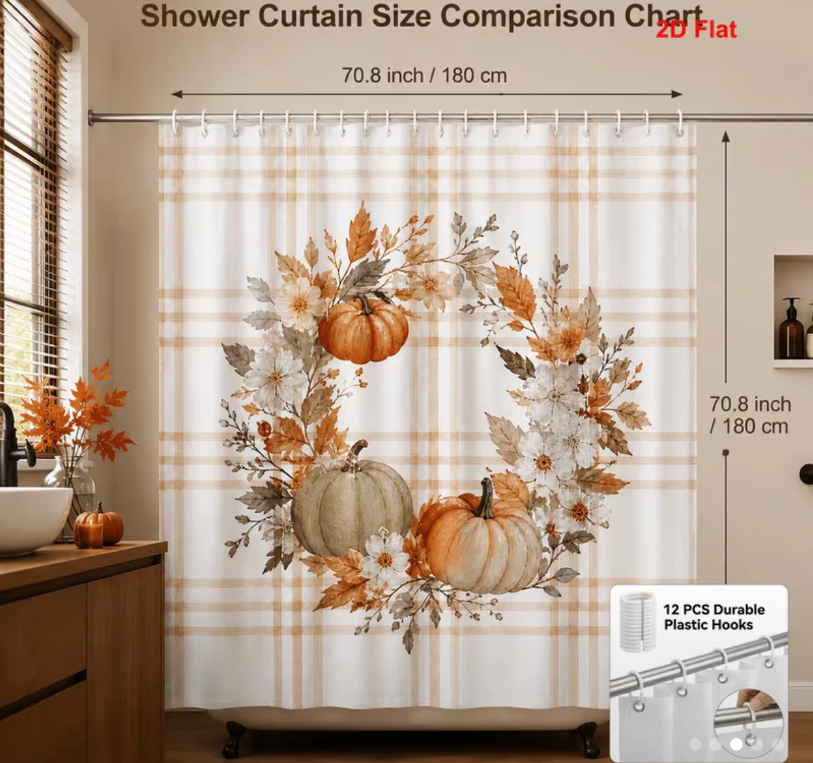 Fall Pumpkin Wreath Shower Curtain - photo 4