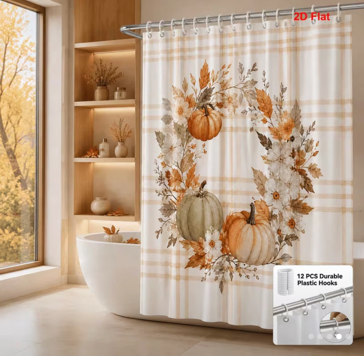 Fall Pumpkin Wreath Shower Curtain - photo 5