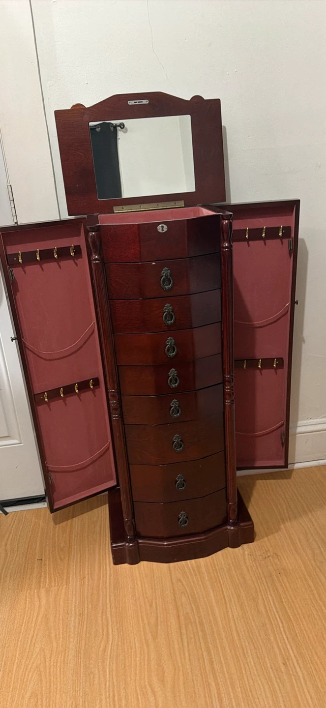 Wooden Jewelry Armoire with Mirror or for makeup