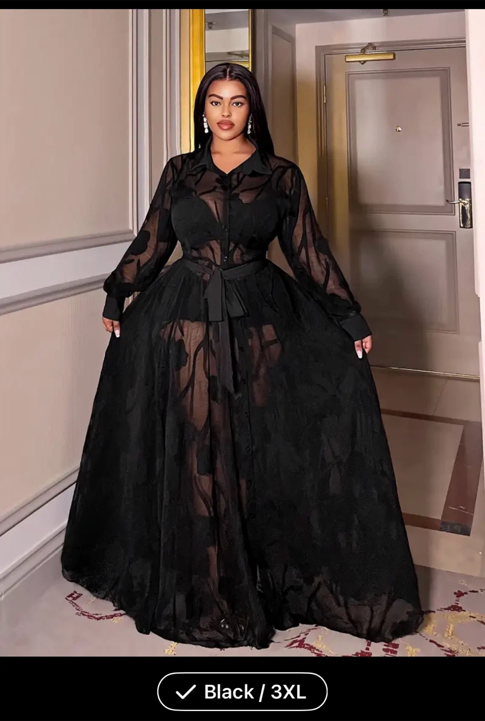 Black Sheer Button-Up Maxi Dress