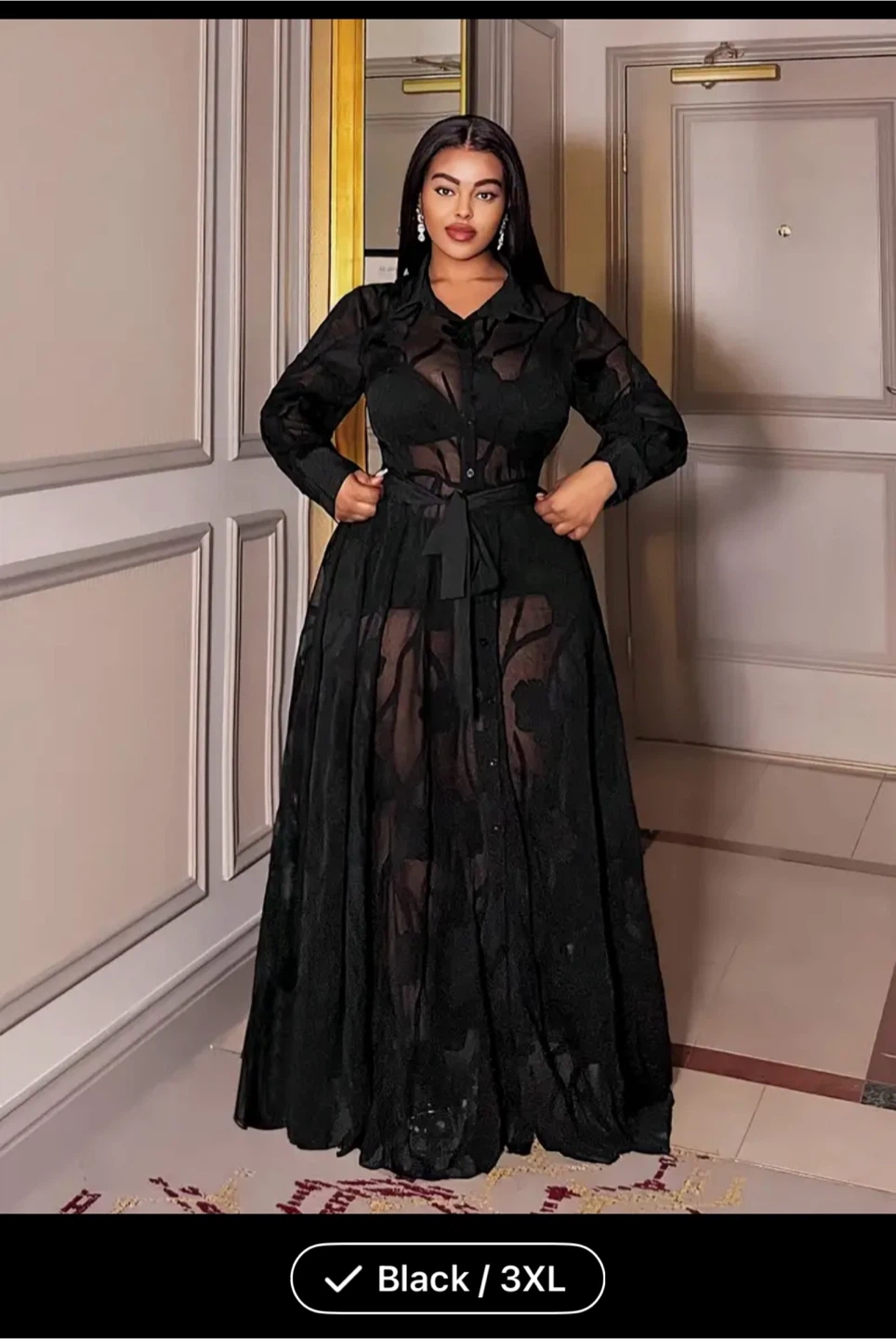 Black Sheer Button-Up Maxi Dress - photo 4