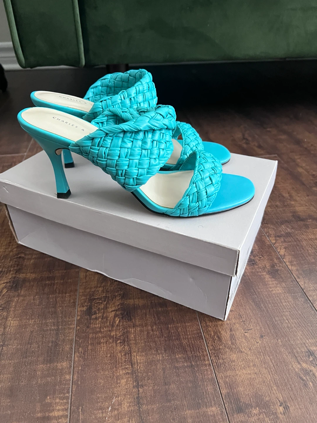 Charles & Keith Woven Mules - Teal U.S 8.5