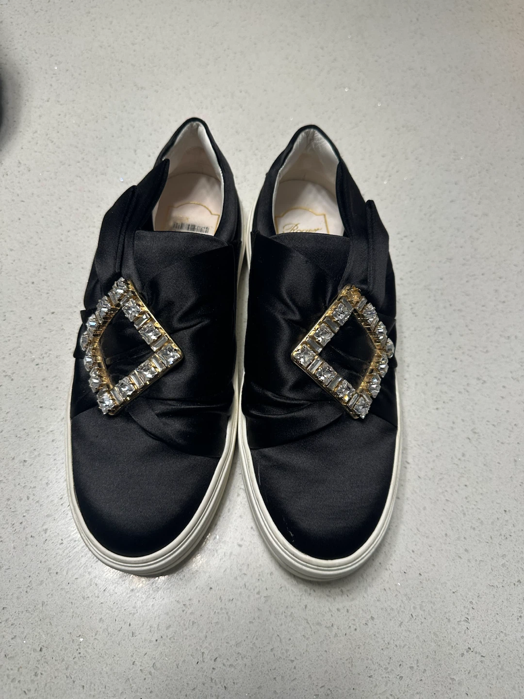 Roger Vivier Black Satin Bow Sneakers