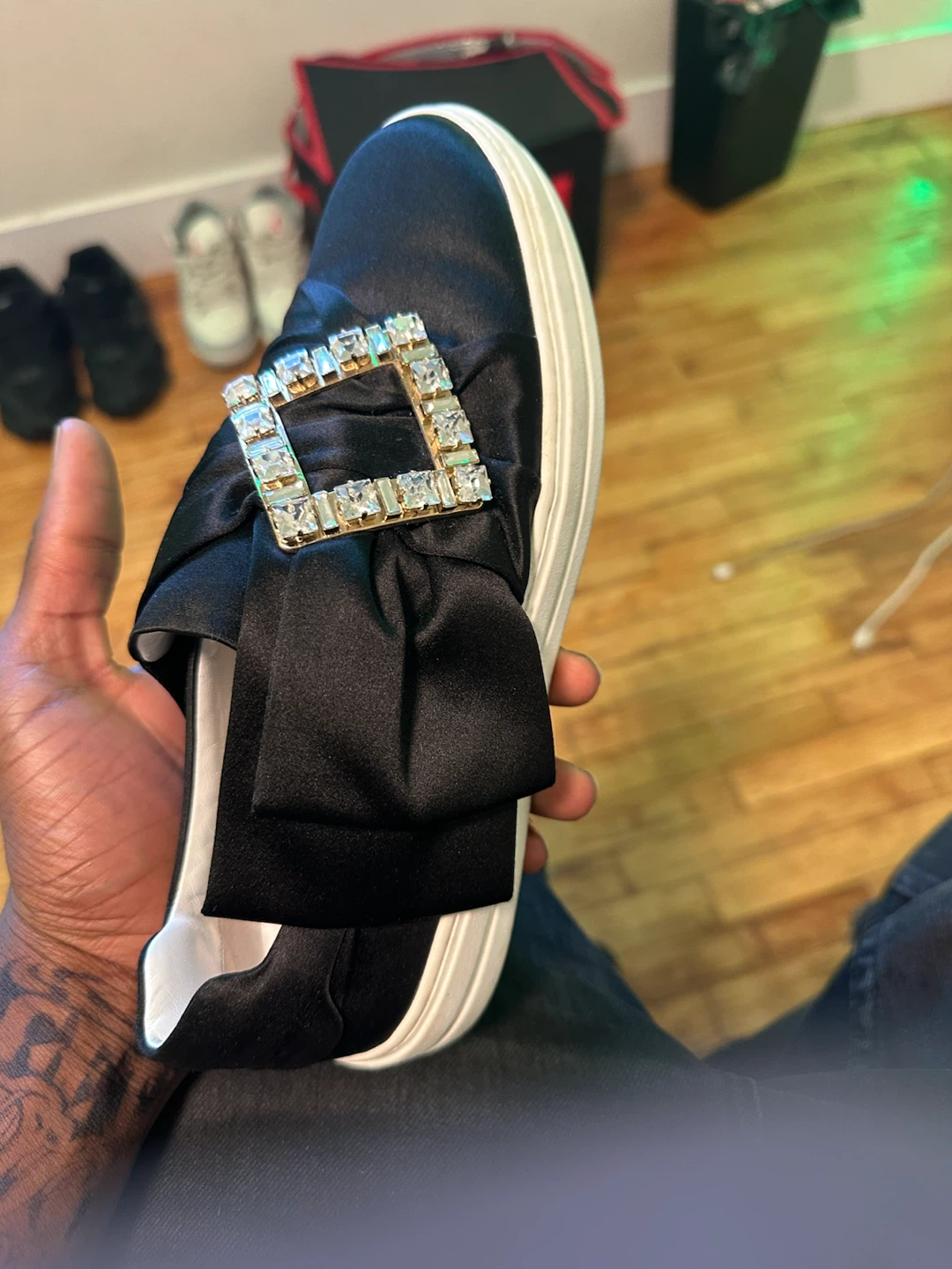 Roger Vivier Black Satin Bow Sneakers - photo 2