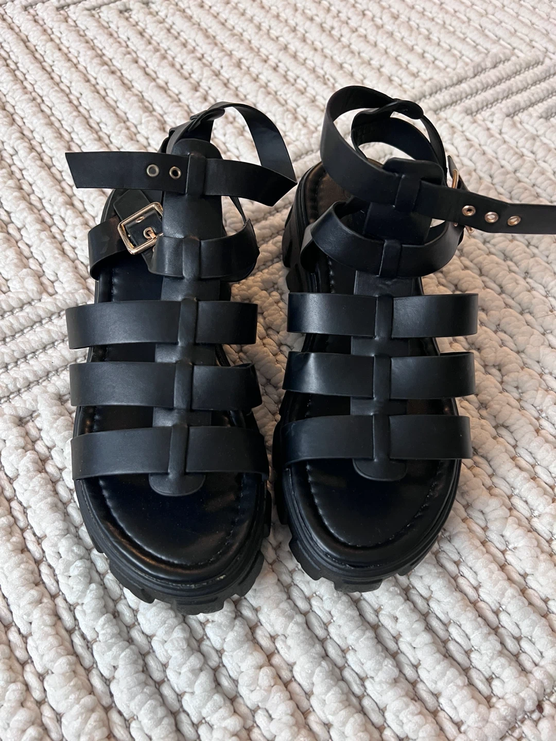 Black Strappy Chunky Platform Sandals US 8.5