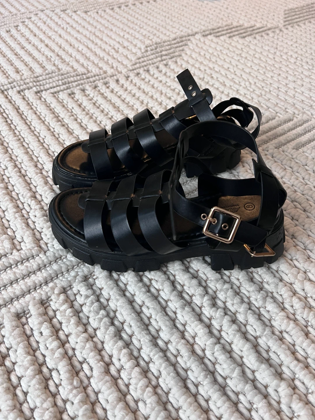 Black Strappy Chunky Platform Sandals US 8.5 - photo 2