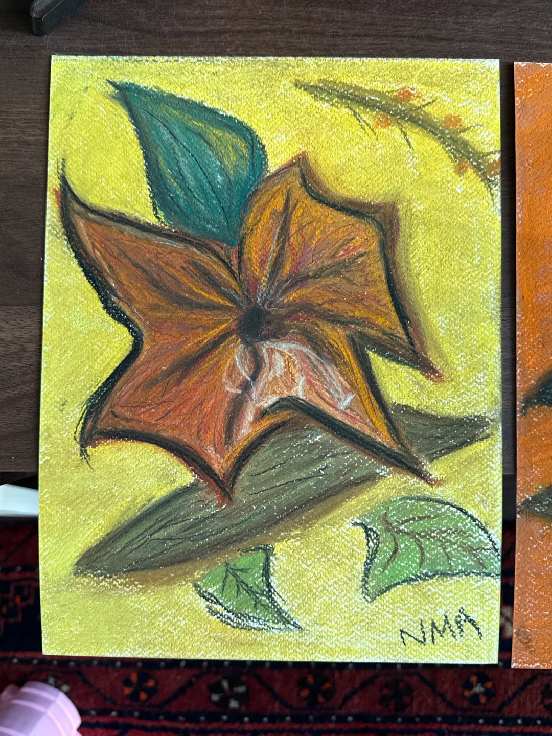 Original Set of 3 Floral Pastel Drawings - photo 2
