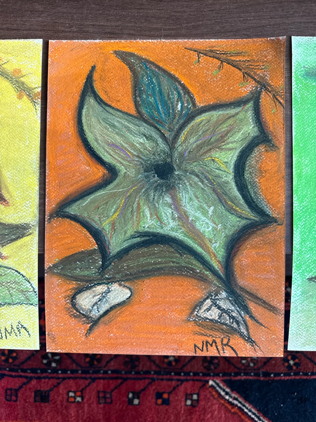 Original Set of 3 Floral Pastel Drawings - photo 3