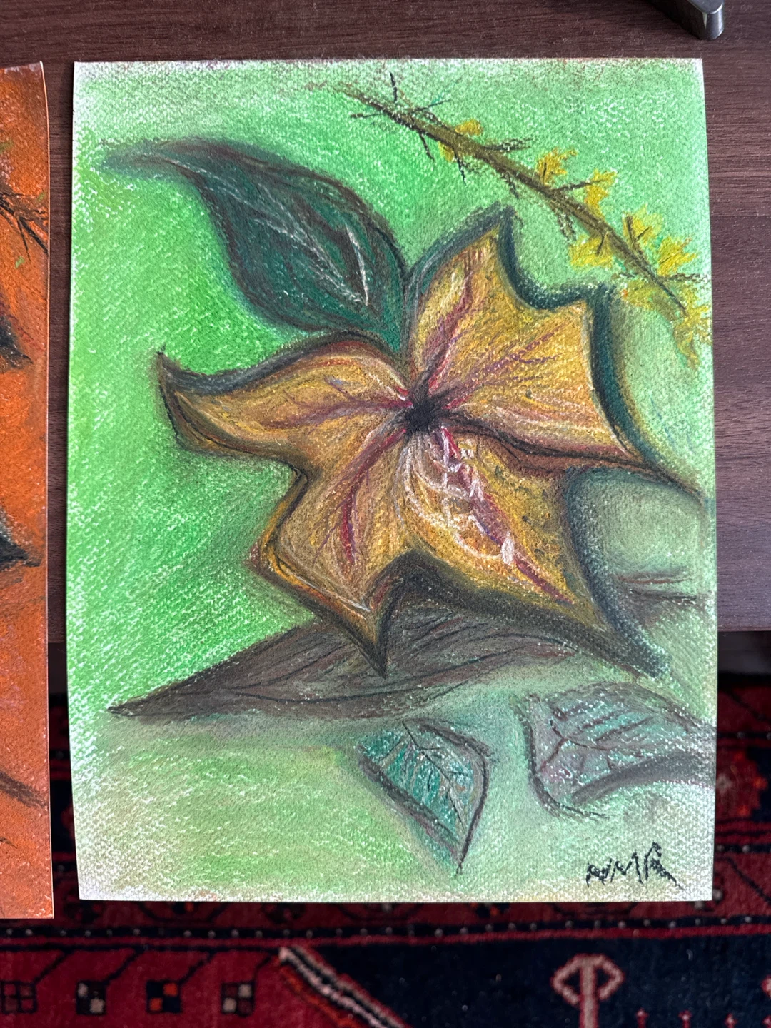 Original Set of 3 Floral Pastel Drawings - photo 4