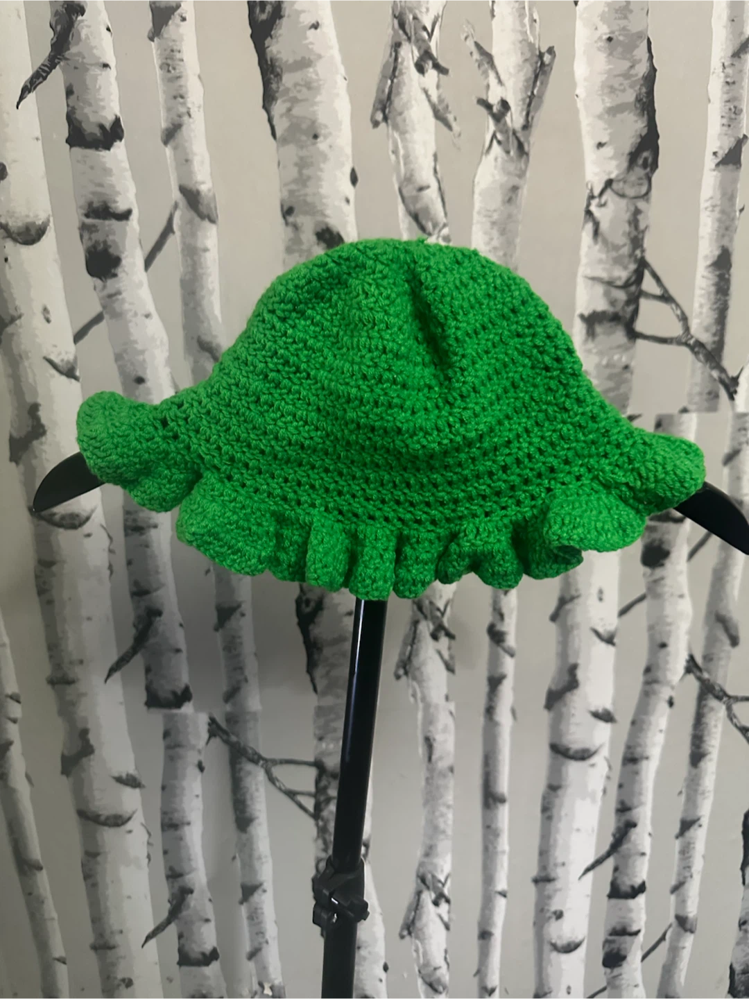 Green Crochet Bucket Hat with Ruffle Brim - photo 2