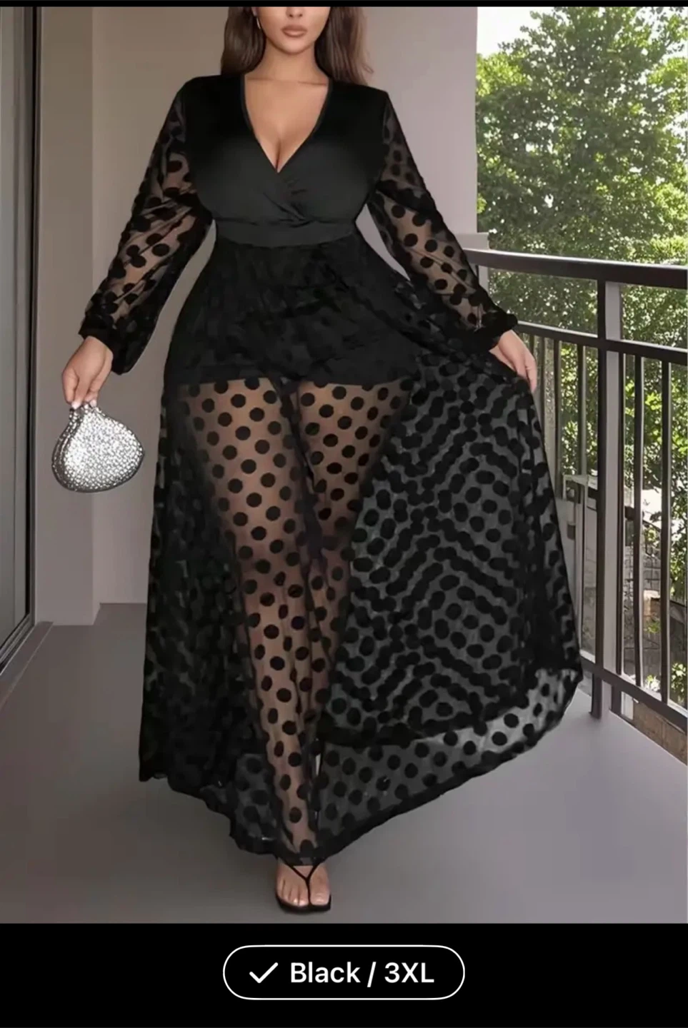 Black Polka Dot Mesh Maxi Dress