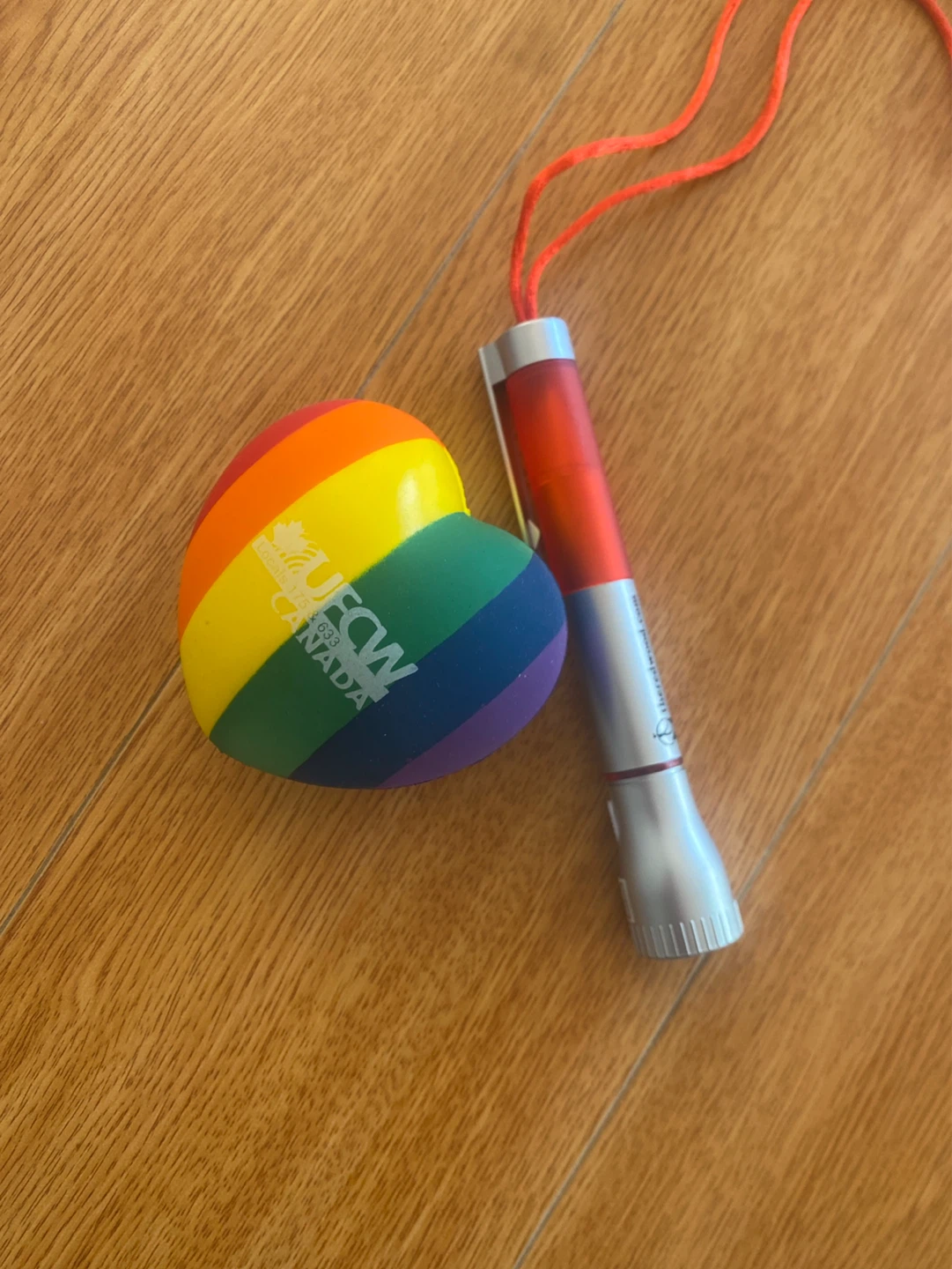 UFCW Canada Rainbow Heart Stress Ball & Mini Flashlight Set