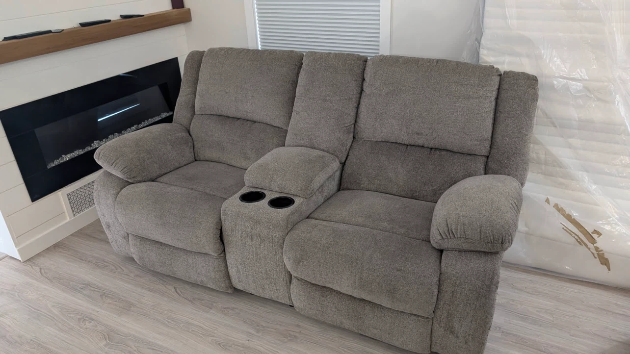 Powered Grey Loveseat Recliner with Cup Holders