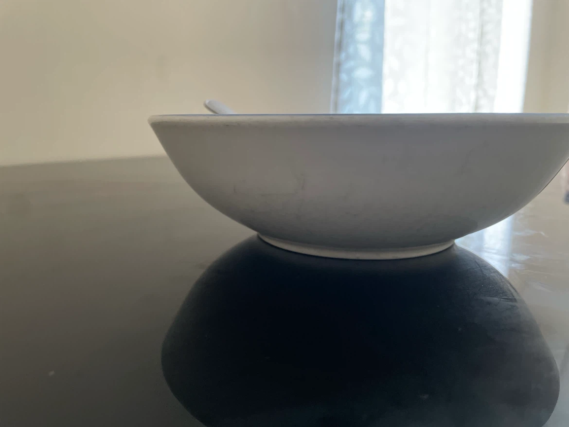 White Ceramic Bowl with Spoon