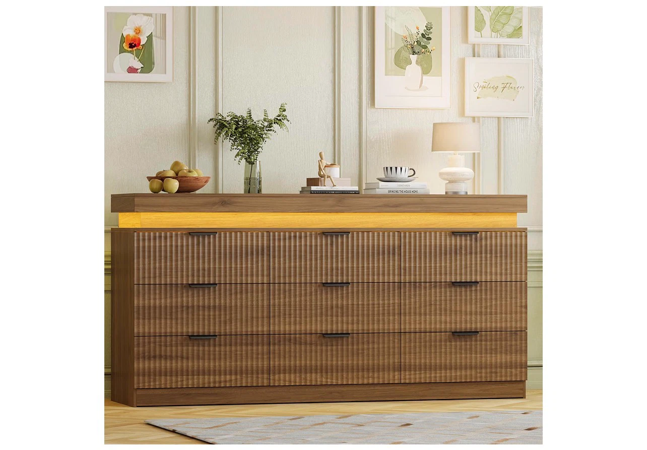 9 Drawer Wood Dresser with LED Lighting