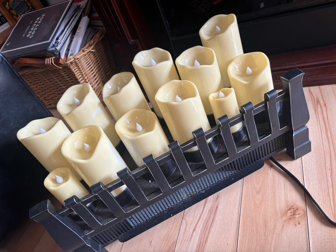 Electric LED Candle Set with Fireplace Grate