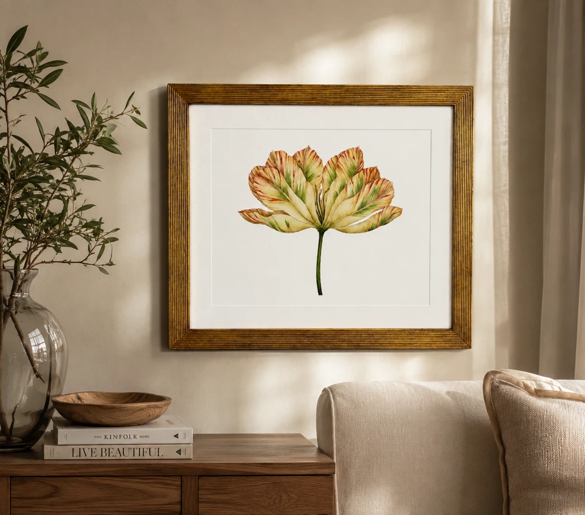 Framed Botanical Tulip Wall Art – Textured Antique Gold Frame - photo 2
