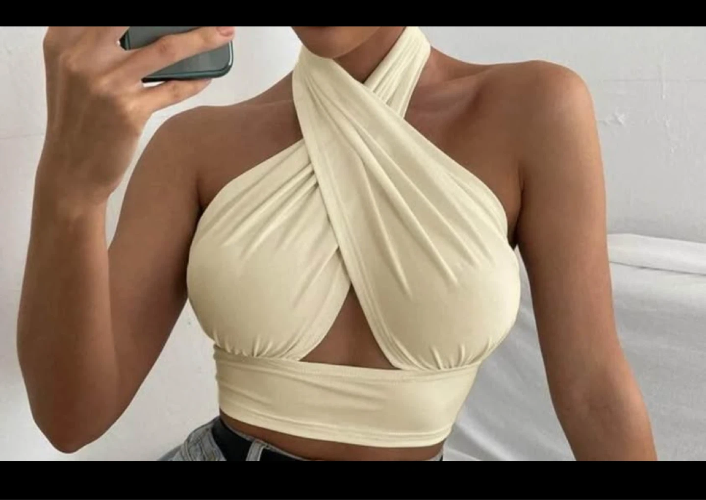 Cream Halter Neck Wrap Crop Top