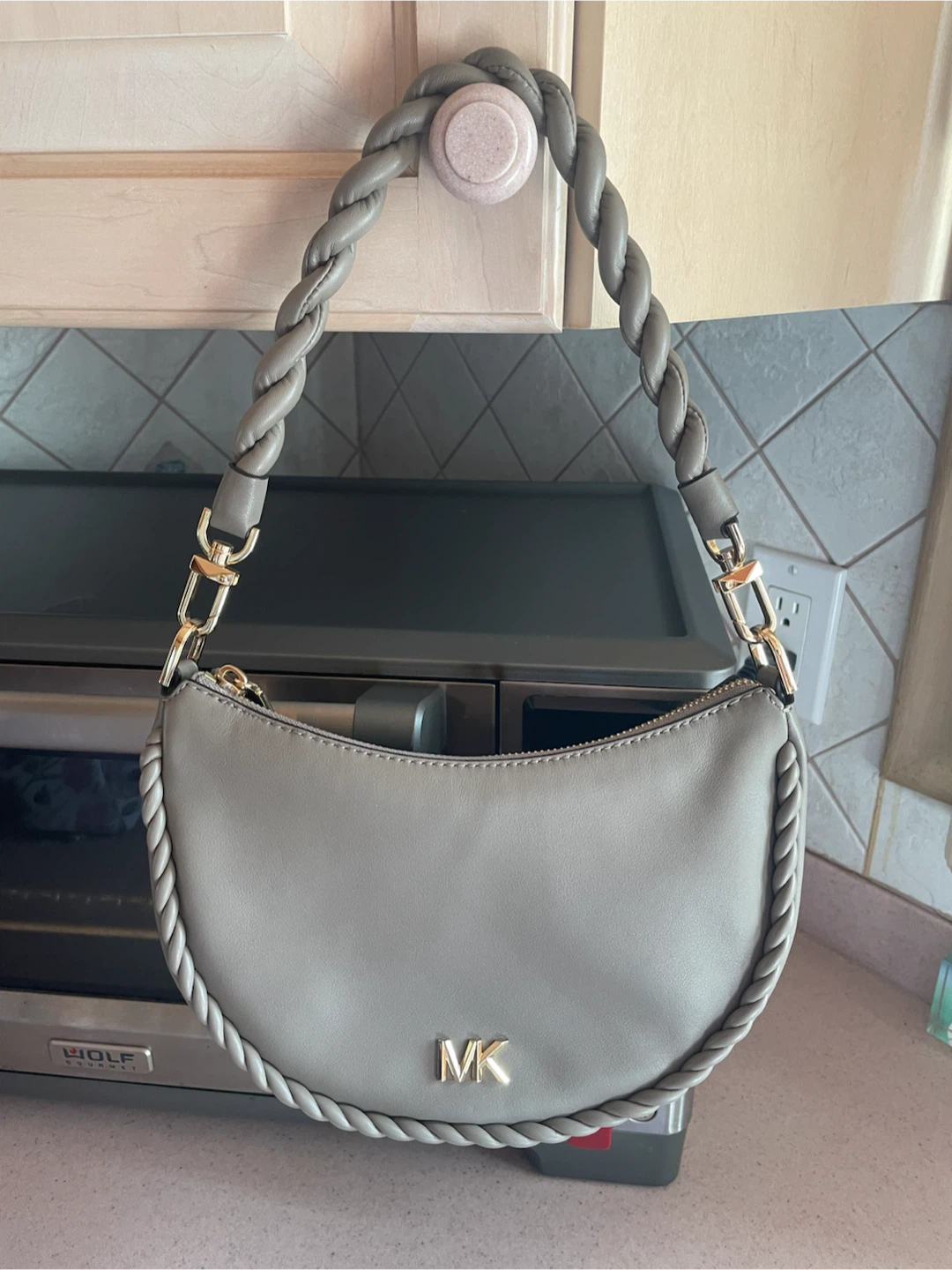 Michael Kors Grey Leather Braided Shoulder Bag