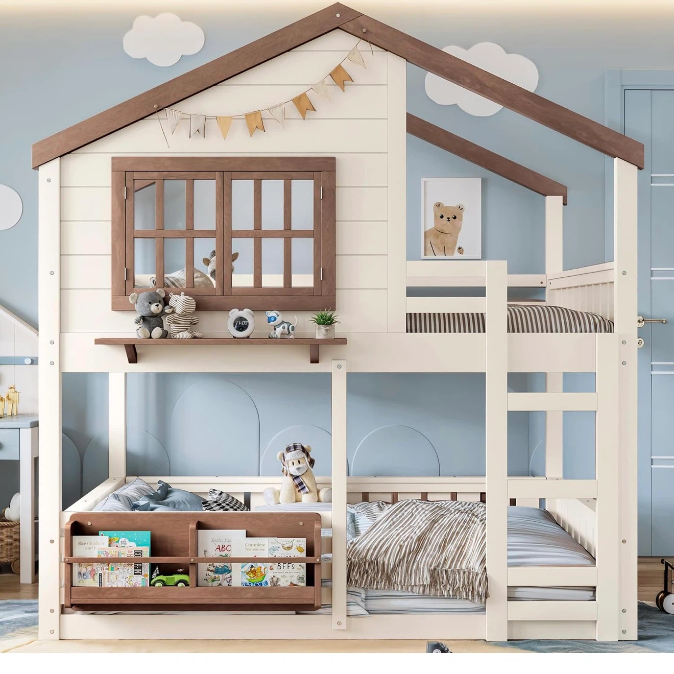 Full Over Full House Bunk Bed with Bookcase and Shelf - photo 2