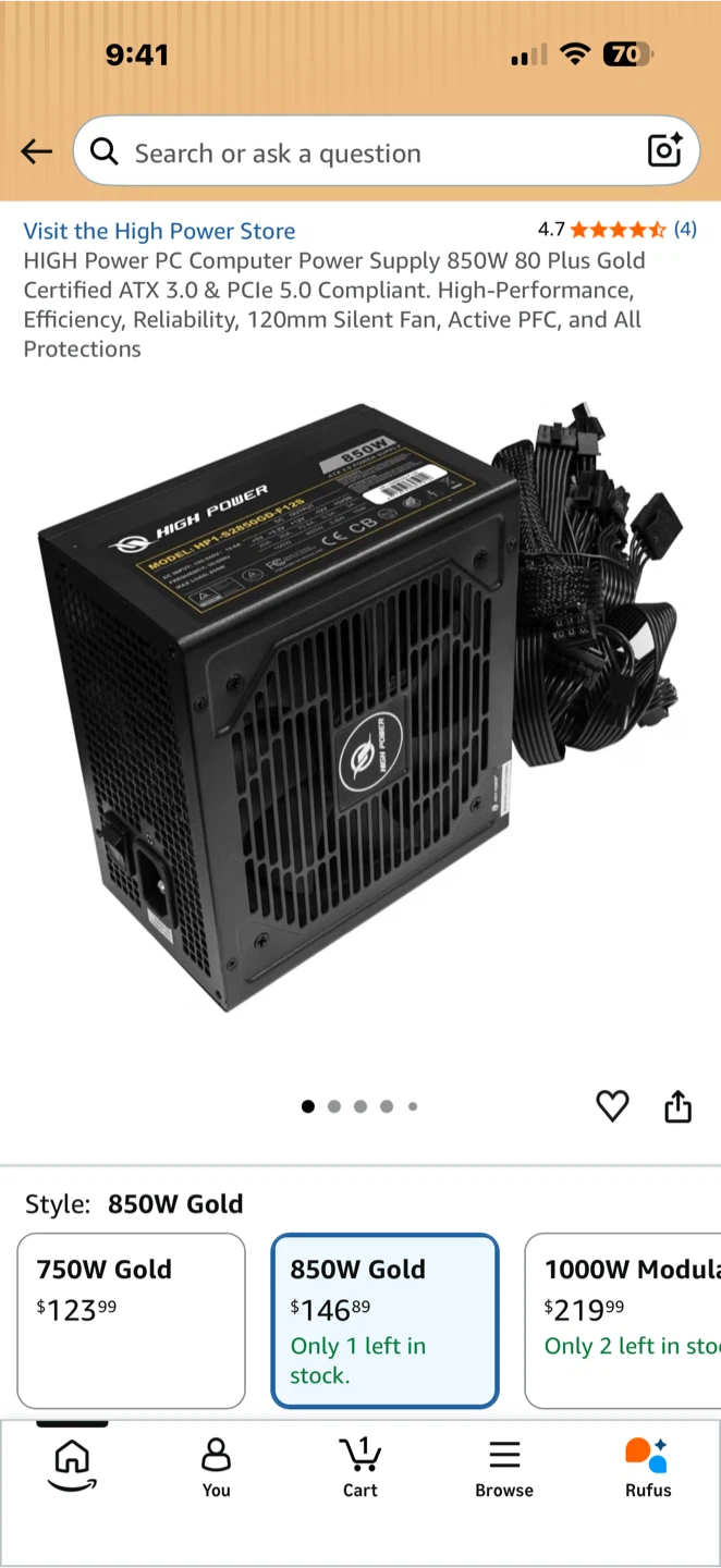 HIGH Power PC Computer Power Supply 850W 80 Plus Gold