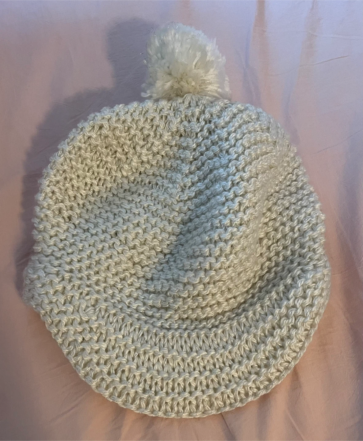 White Knit Beanie with Pom Pom