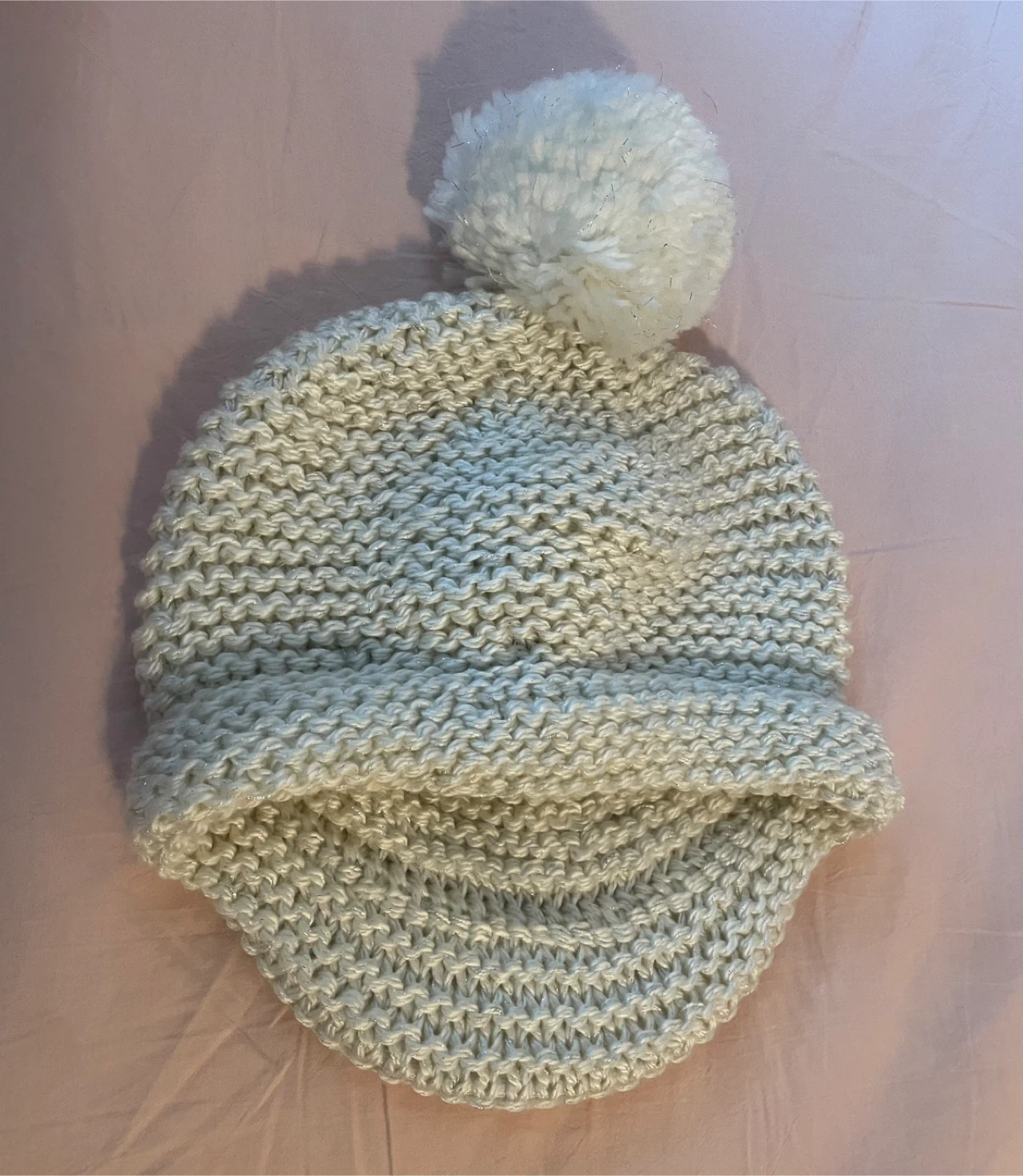 White Knit Beanie with Pom Pom - photo 2