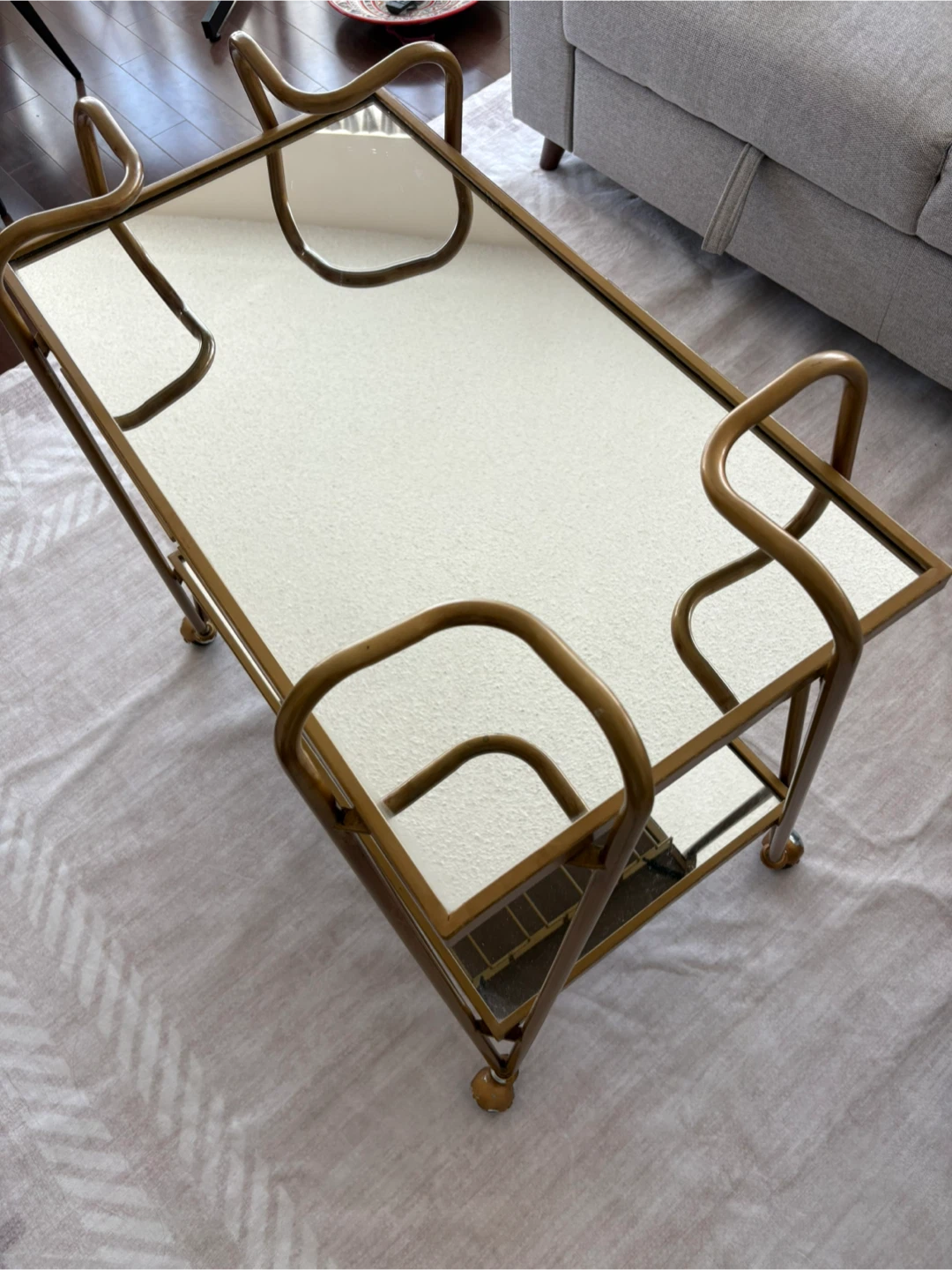 Gold Bar Cart with Mirror Shelves - photo 2