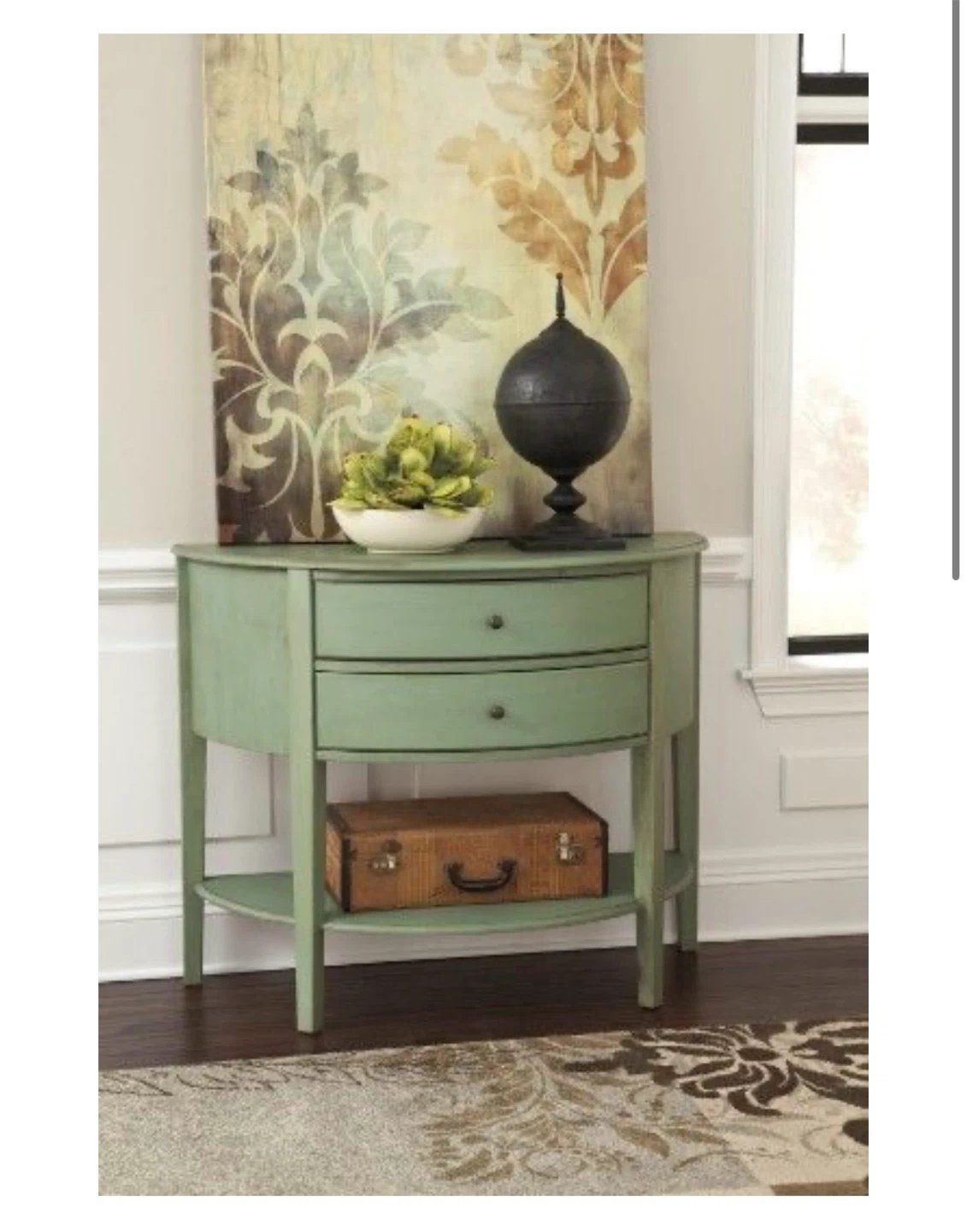 Green Half-Moon Console Table with Drawers