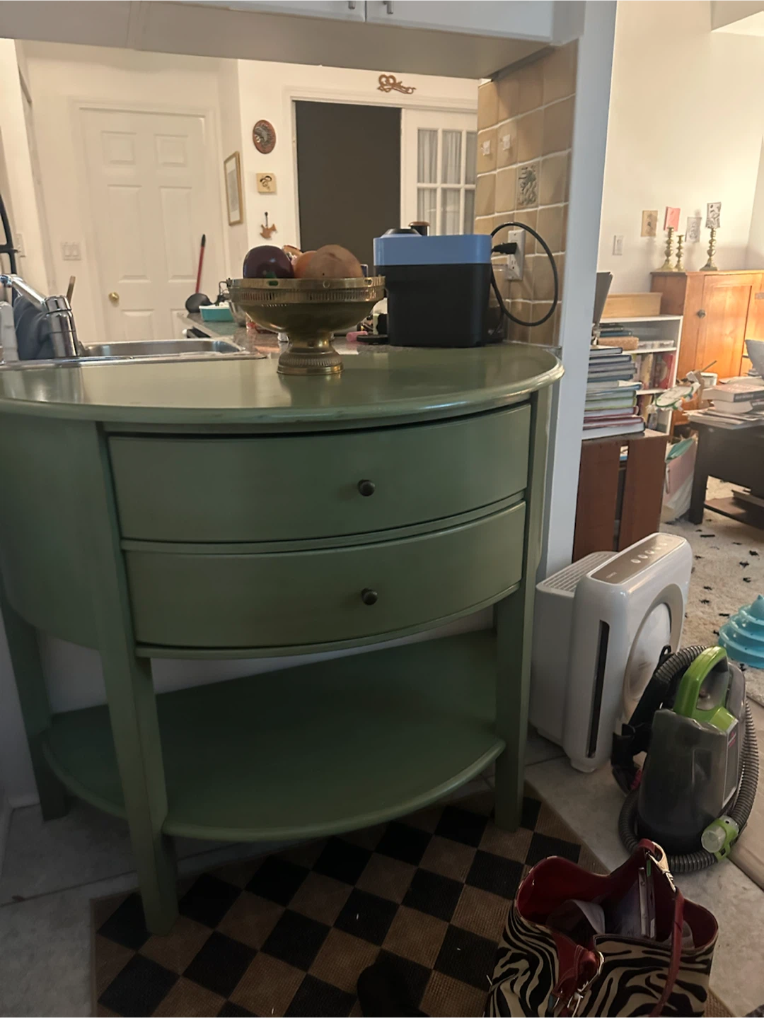 Green Half-Moon Console Table with Drawers - photo 2
